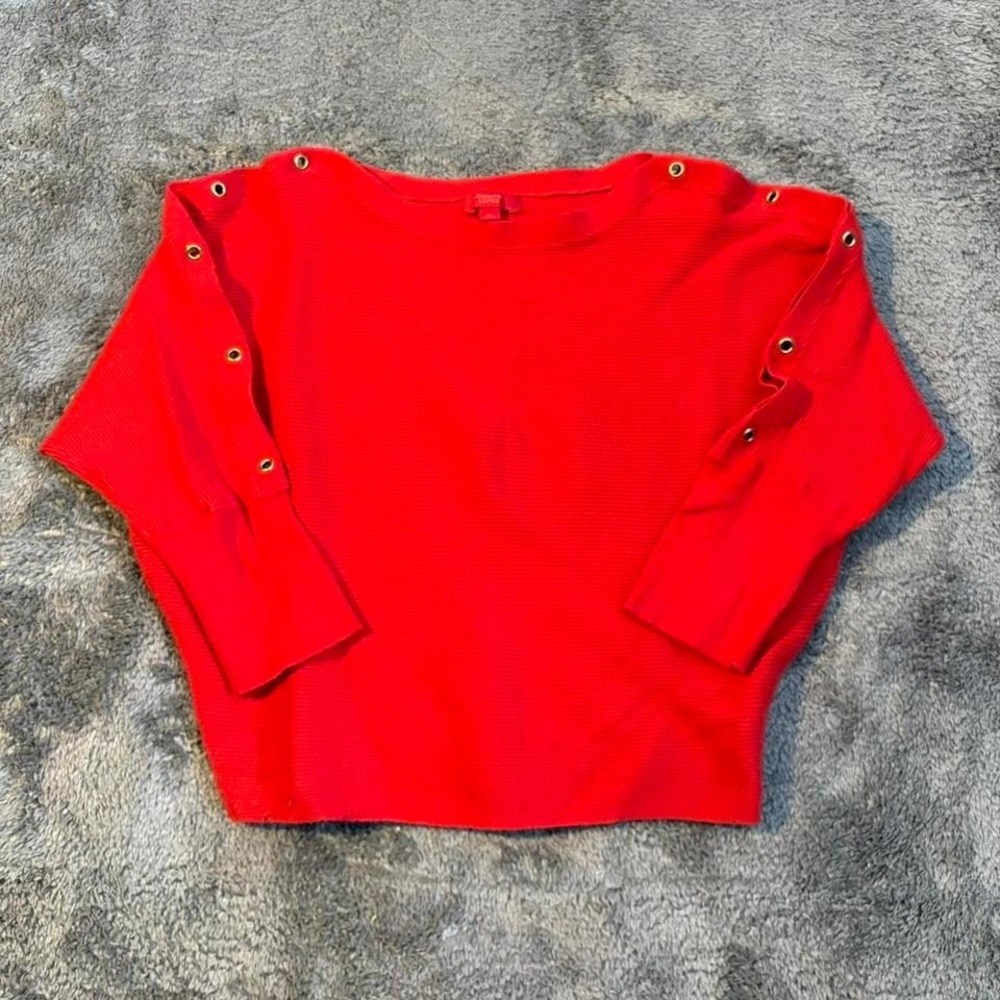 Cute Red Jennifer Lopez Sweater with Gold hoops cute preppy sweater Size XL